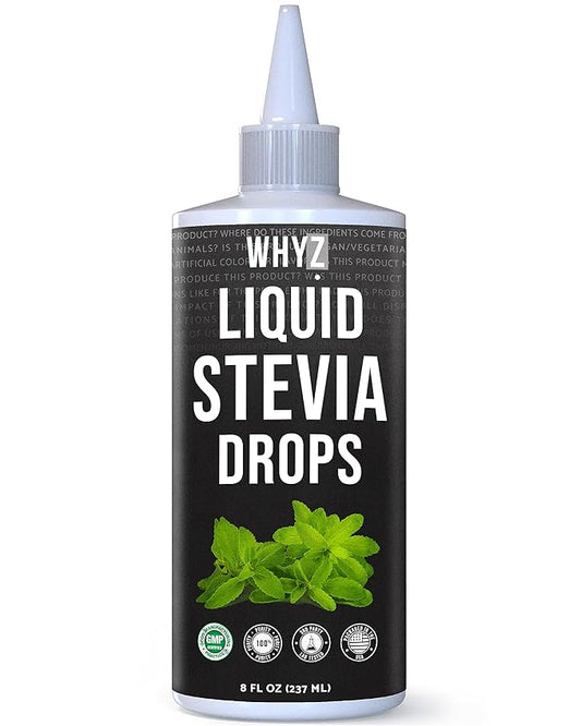 WHYZ Liquid Stevia Drops 8oz, Natural Liquid Stevia Extract, Pure Sweetener, Plant-Based Sweetener For Coffee Syrup, Zero Calorie, Non-GMO, Gluten-free, 1,823 Servings