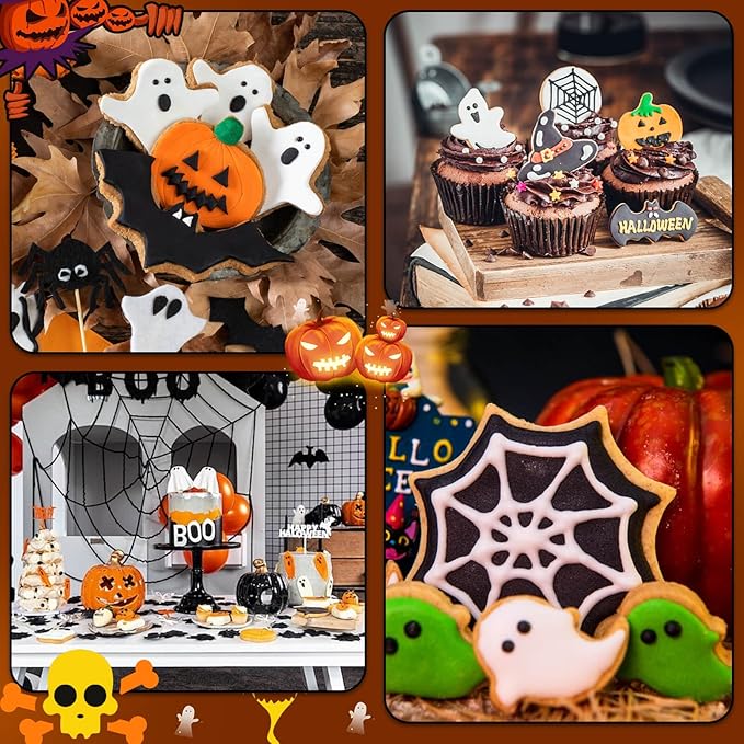 Lezmarket 20Pcs Halloween Cookie Cutters, Stainless Steel Baking Supplies for Halloween Cookie Sandwich Party Decorations- Ghost Pumpkin Cat Bat Coffin Witch Hat Skull Candy Broom Spider Owl Tooth