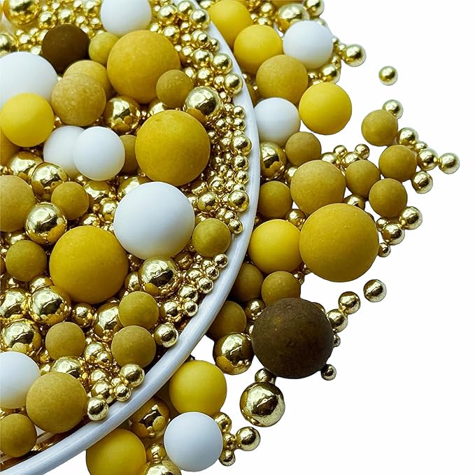 SE Si&Moos Gold White and Brown Pearl Sprinkles Edible Gold and Chocolate Pearls for Cake Decorating Edible Pearl Cake Decorations Baby Shower Cupcakes Sprinkles Party Holiday Christmas Supplies 3 OZ