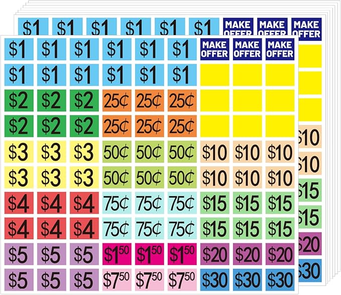 1" X 3/4" Removable Garage Sale Stickers,1800 PCS Yard Sale Price Stickers Rectangle Preprinted Price Labels for Fle Market Sale