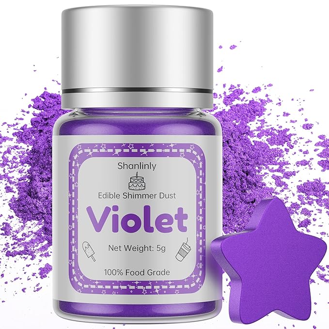Shanlinly Violet Edible Luster Dust - 5 Grams Food Grade Cake Dust Shimmer Powdered, Edible Metallic Powder Food Coloring for Cake Decorating, Chocolates, Fondant, Drinks, Painting & More, Vegan