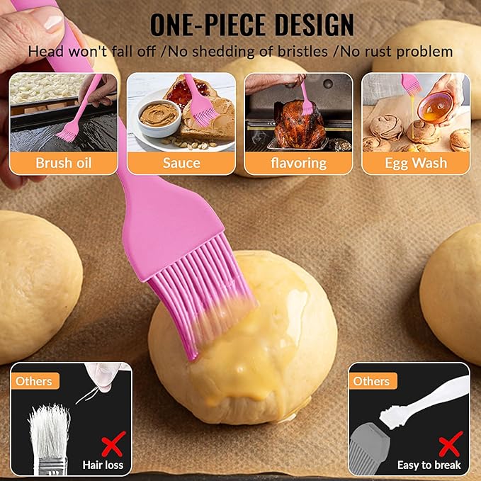 8 pieces basting brush for grilling,pastry brush,bbq basting brush,basting brush,rubber brush for cooking,basting brush for cooking,silicone bbq brush,barbecue sauce brush (pink)