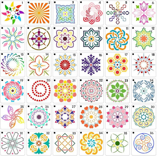 36 PCS Reusable Mandala Stencils for Painting Rocks Wood Canvas Fabric Glass Pottery Art Projects
