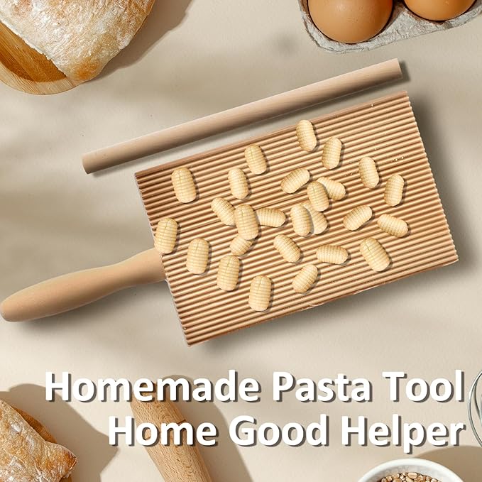 Gnocchi Boards and Ravioli Rolling Pin, Wood Gnocchi Pasta Making Tools Curved Gnocchi Board Paddle Roller for Homemade Pasta for Pasta Lovers Baking