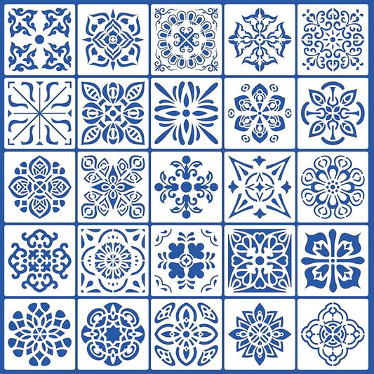25 Pcs Scroll Tile Cookie Stencils, Reusable Floral Baking Stencils for Cake Decorating Royal Icing DIY Biscuit Painting Coffee and Dessert Design Tools, 6x6 Inch