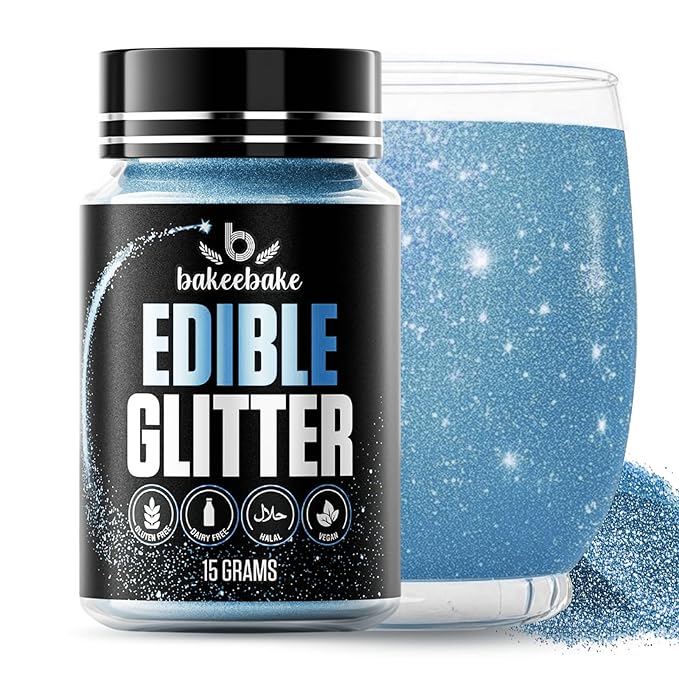 Bakeebake Edible Glitter 15g - Edible Glitter for Drinks & Desserts - Gluten Free Cake Decorating – Tasteless Vegan Drink Cocktails and Parties (Teal Blue, 15 grams)