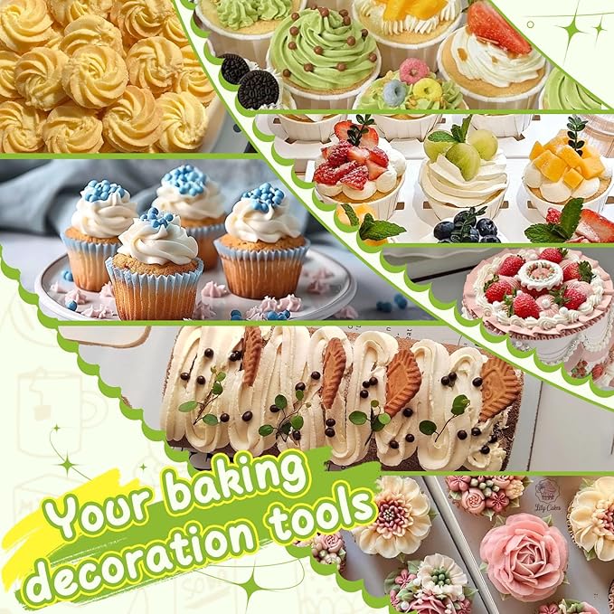 NOVANO Dessert Decorating Syringe Set, Frosting Piping Kit Stainless Steels Cake Decorating Kit with 54 Piping Tips & 9 silicone cupcakes, Cupcake Decorating Kit Piping Bags and Tips Set (Black)
