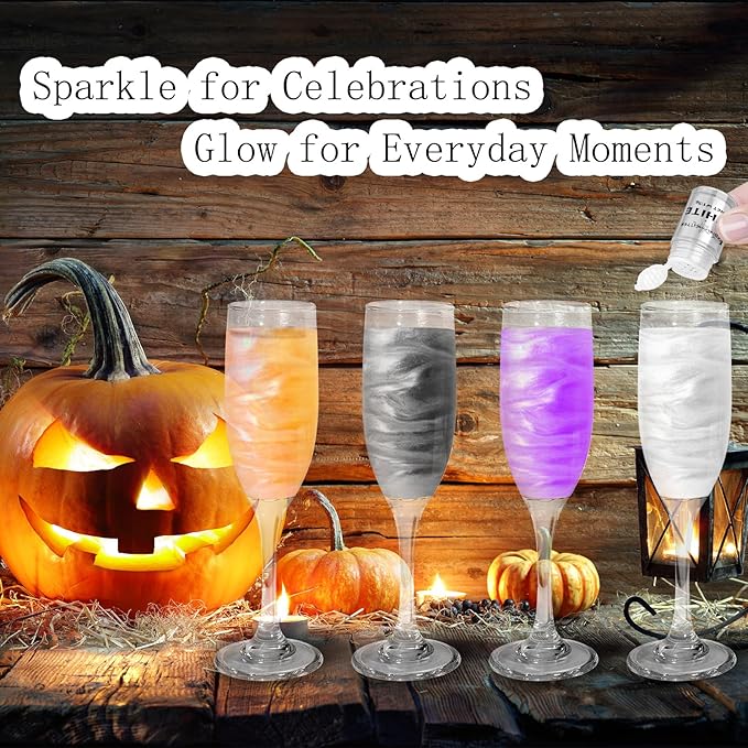 Edible Glitter 4 Colors Set - Vegan Edible Sparkle Dust for Drinks, Cakes, Baking & Party Decor - Halloween Edible Shimmer Powder Orange, Black, White, Violet - 5g/Bottles