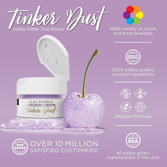 Bakell - Lilac Purple Tinker Dust (5g, 1x Jar) Edible Glitter for Food, Desserts, and Beverages!