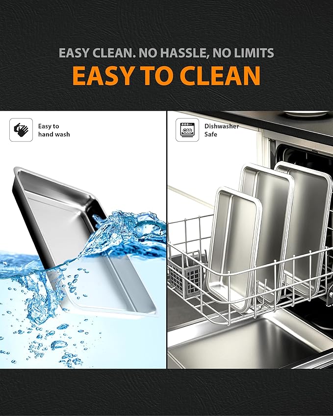 3-Piece Baking Pan Set, 304 Stainless Steel, 2-Inch Deep, Oven Safe to 450°F, Corrosion-Resistant, Easy to Clean, Stackable, 16-Inch, 12-Inch, 9-Inch Sizes