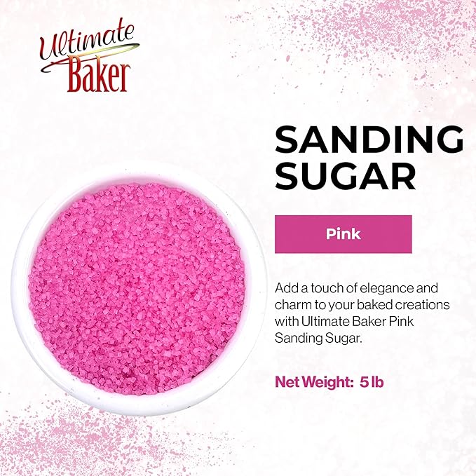 Ultimate Baker - Sanding Sugar, Pink - Vibrant, Naturally Colored Baking & Decorating Sugar, Perfect for Sprinkling on Cakes, Desserts & Ice Cream, Medium Crystal - 80oz