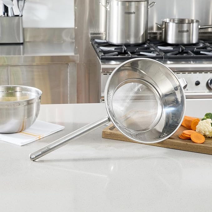 Restaurantware Chinois Strainer 1 Count 11.8" Stainless Steel Bouillon Cone with Extra Fine Mesh China Cap Strainer for Sauces, Stocks, Soups, Broths, Sifting, Sieving, Professional Kitchen Tools