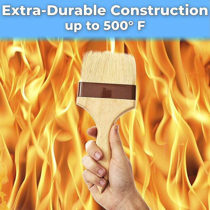 Durable, Real Wood 2 Inch Boar Bristle Pastry Brush. Grill and Kitchen Flat Brushes for Basting Meat, Spreading Butter, Eggs, BBQ Sauce or Marinades. Chef Quality Cooking, Baking or Grilling Tools