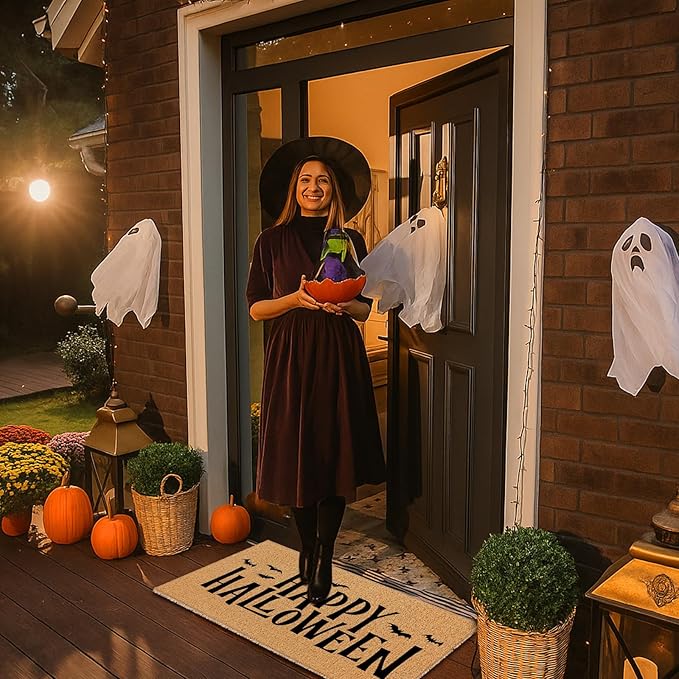 Dunzy 16 Pcs Halloween Stencils for Door Mats Crafts Reusable Hey Boo Ghost Welcome Templates Large Spooky Stencil for Painting Wood Sign Wall Halloween Doormat DIY Project