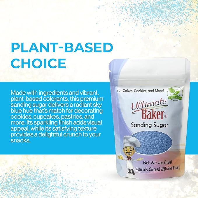 Ultimate Baker - Sanding Sugar, Sky Blue - Vibrant, Naturally Colored Baking & Decorating Sugar, Perfect for Sprinkling on Cakes, Desserts & Confections, Medium Crystal - 4oz