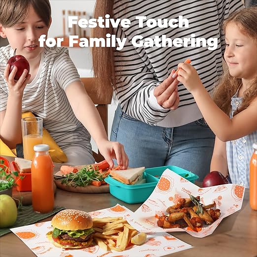 Fit Meal Prep [250 Sheets] 12x12" Deli Paper Sheets, Orange Dry Waxed Paper, Waterproof Sandwich Wrapping, Grease-Proof Wax Paper for Food Basket, Picnic, Barbecue, Restaurants, Burgers, Fries