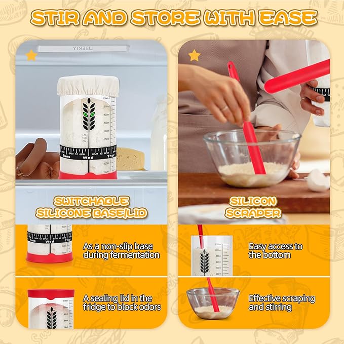 Sourdough Starter Jar Kit 2Pack, 40OZ Large Sourdough Starter Kit With Thermometer Strips & Scraper, Sourdough Bread Baking Supplies–A Perfect Sourdough Bread Starter Kit for Beginners to Expert