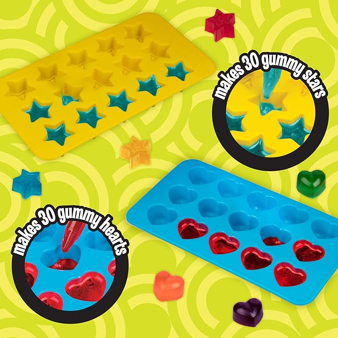 Star & Heart Silicone Candy Molds 4 Pack with 2 Droppers- Nonstick Gummy, Chocolate, Ice Cube & Baking Molds- BPA-Free Trays for Holiday Treats, Fall Crafts, Birthday Party Favors & DIY Gifts for Kids