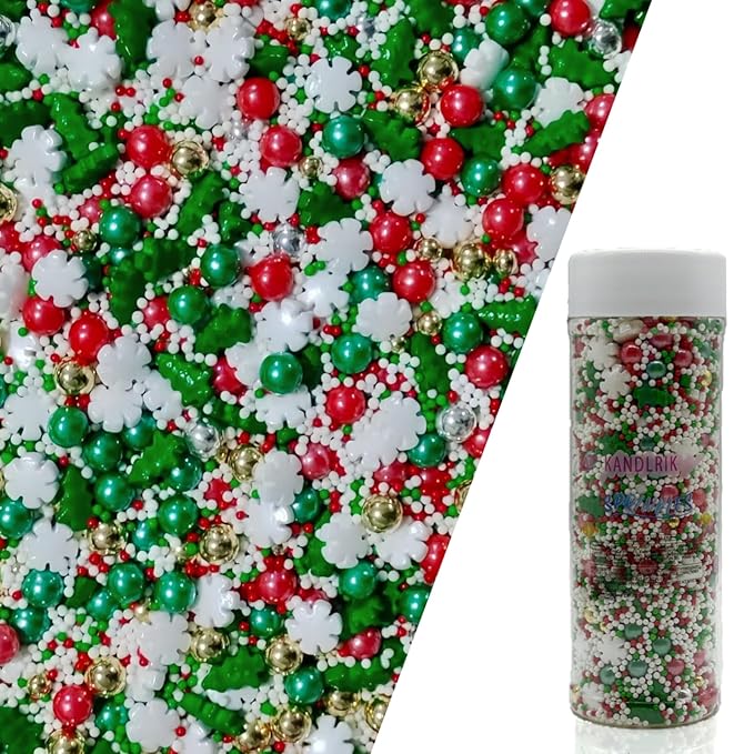 Christmas Mixed Sprinkles Edible Pearls Cake Decorations Cupcake Toppers Cookie Decorating Perfect for Wedding Party Valentine Halloween Christmas Supplies 4.58OZ