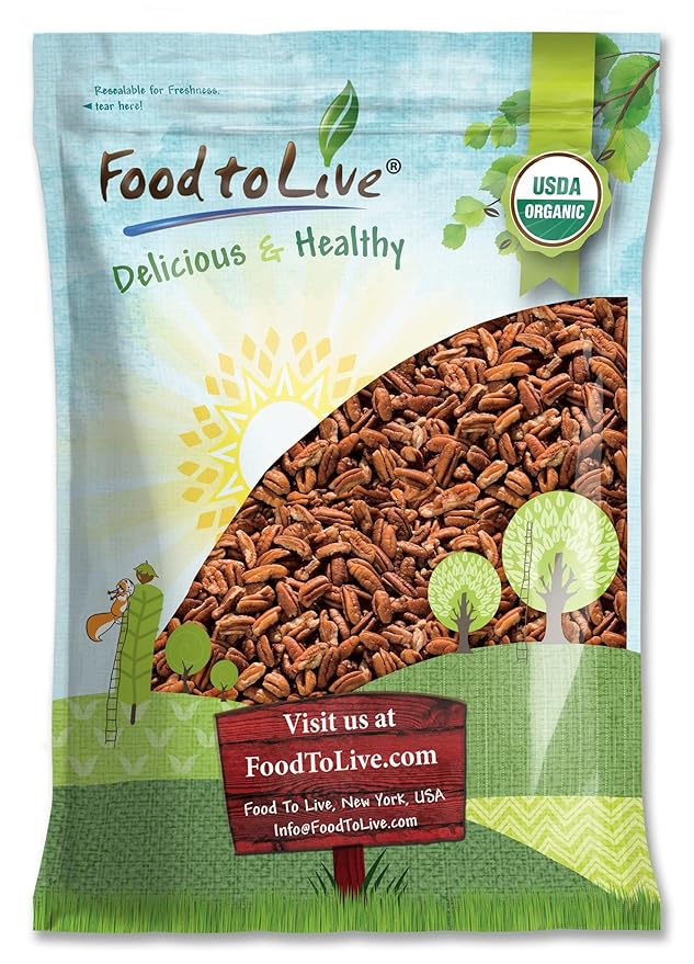Food to Live Organic Pecan Pieces, 9 Pounds – Raw, Chopped Pecans, Non-GMO, Unsalted, Unroasted, Kosher, Shelled, Vegan, Keto, Sirtfood, Bulk. Good Source of Iron, and Calcium. Best for Baking.