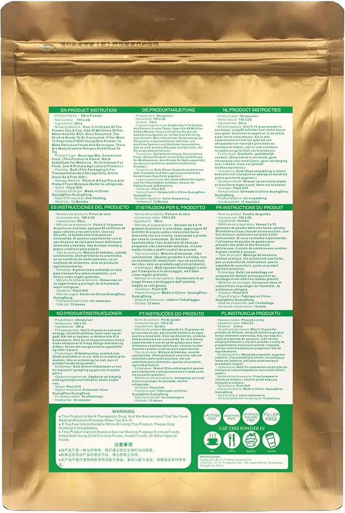 100% Natural Pure Okra Powder 100g/3.52oz 黄秋葵粉 for Smoothies, Shakes, Baking & Drinks, Tea | Free from Preservatives