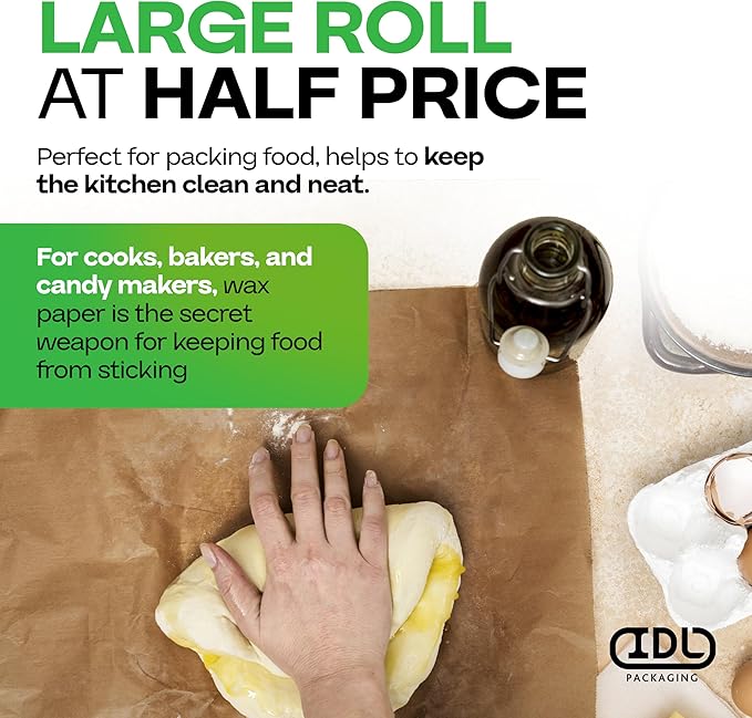 Brown Wet Wax Paper Roll 36" x 100' - USA-Made Moisture-Repellent Cooking Paper for Packing, Storing & Freezing - Heavy-Duty Food-Safe Wrapping Material for Meat, Cheese & Baked Goods by IDL Packaging