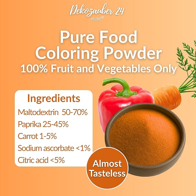 Dekozauber24 Natural orange food coloring, 0.35oz edible powder, dye free, vegan, plant based and gluten free color for baking