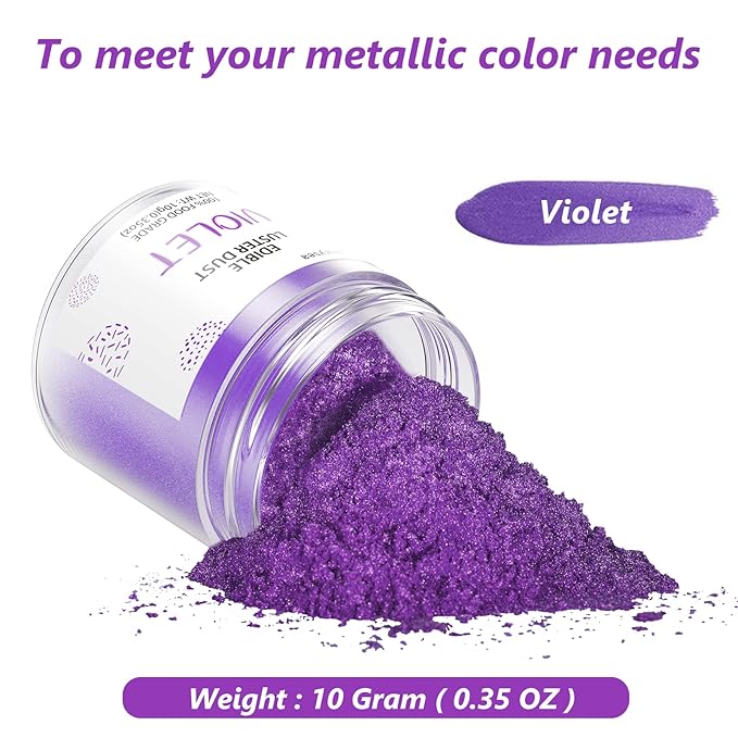 Violet Edible Luster Dust 10 Grams, Food Grade Cake Luster Dust Tasteless Dessert Dusting Powders for Baking Cherrysea Food Coloring Powder for Cupcakes, Cake Pops,Fondant,Chocolate, Candy