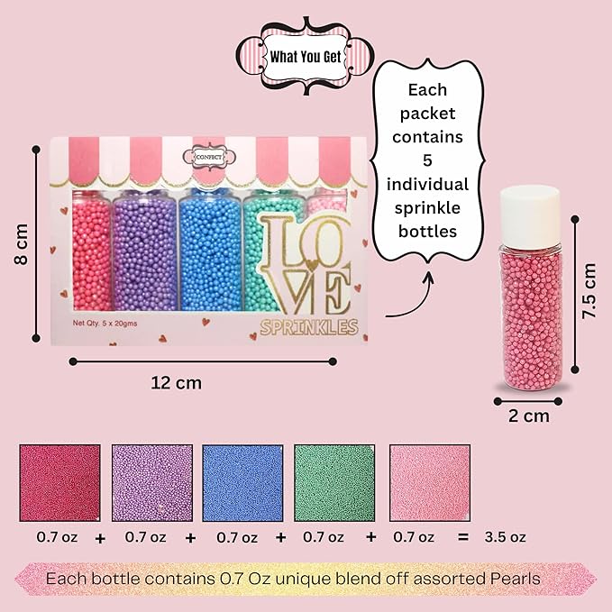 Confect Pearl Sprinkles | Assorted pack of 5 Funky Disco Sprinkles | Baby Shower Mix Hot Pink, Purple, Blue, Teal & Baby Blue Pearl Disco Ball Dragees - Vegan, Gluten-Free, Nut-Free, Soy-Free, Dairy-Free, Palm Oil-Free, No Artificial Dyes - 5 Oz