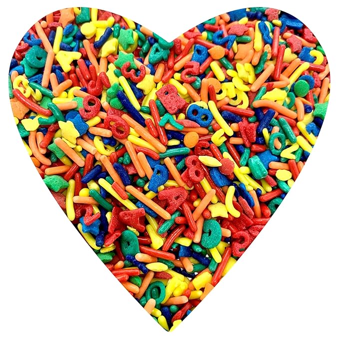 COOL MOM SPRINKLES Alphabet Letters & Numbers Sprinkles (3.5 oz.) – School Teacher Sprinkles for Decorating Cakes, Cupcakes, Cookies & Desserts – Mixed in the USA/Gluten-Free