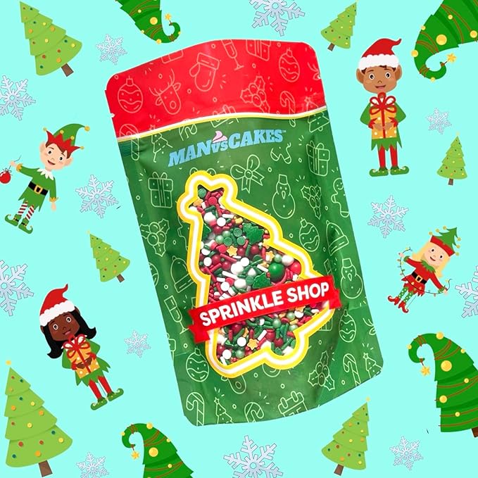 Elfin Around Sprinkle Medley | Christmas Sprinkles | Cookie Sprinkles | Cake Sprinkles | Holiday Sprinkles | Jimmies | Manvscakes | 8 Ounce Bag