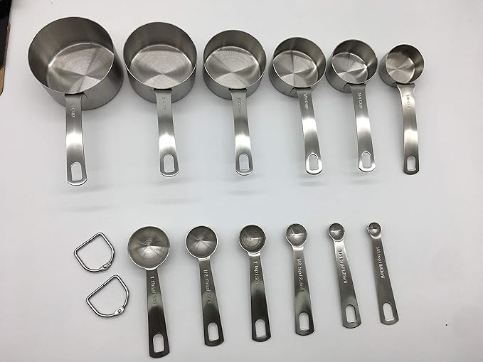 Stainless Steel Measuring Cups and Spoons Set, Heavy Duty 12 pcs set, 6 Measuring cups and 6 Measuring Spoons (1)