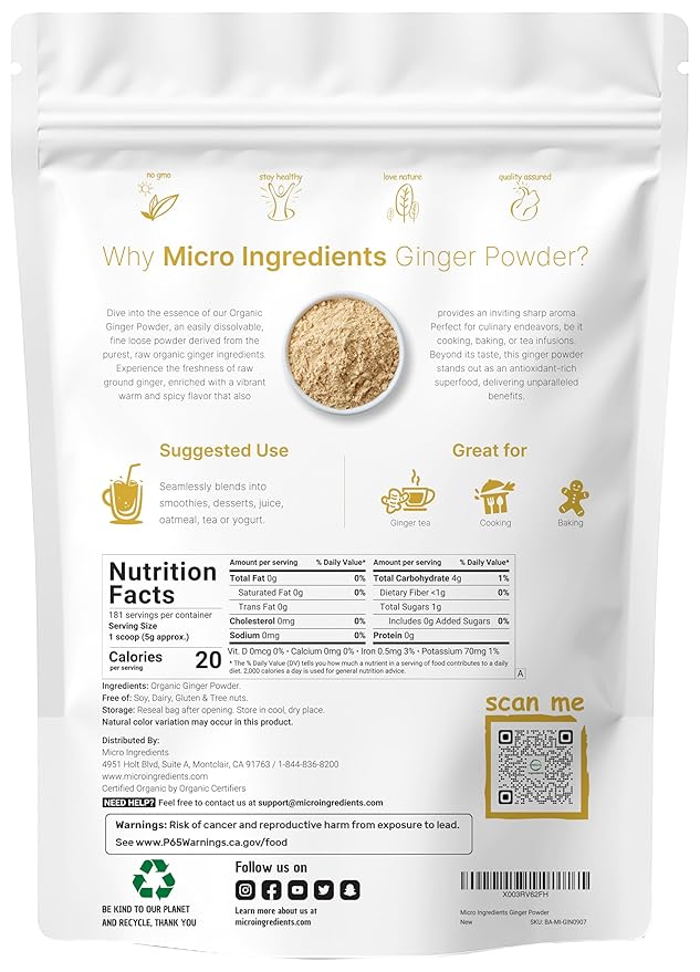 Organic Ginger powder, 2lbs (32oz) | Premium Source for Spice & Seasoning | Great for Baking, Cooking & Tea | Additive Free, Non-GMO, Bulk Supply