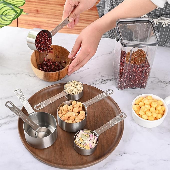 18/8 Stainless Steel Measuring Cups and Spoons Set, Metric & US 6 Measuring Cups and 7 Measuring Spoons with Leveler & 5 Mini Measuring Spoons for Baking & Kitchen