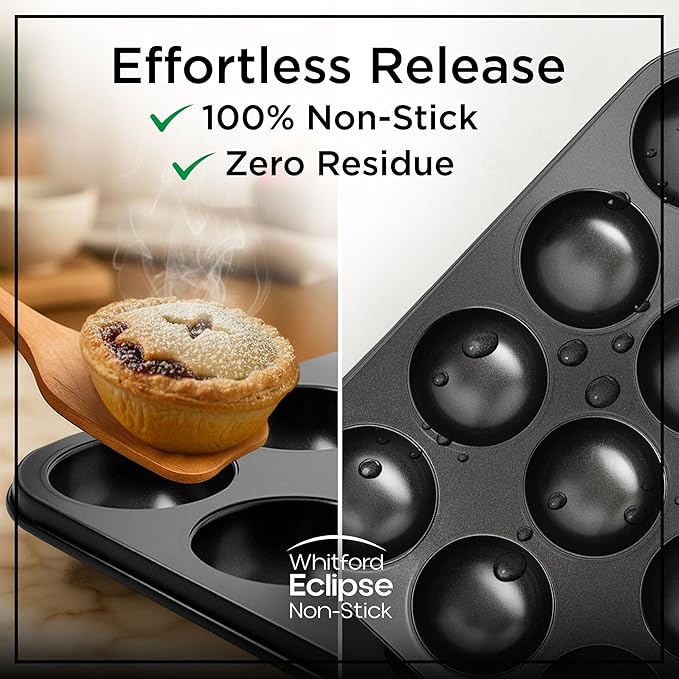 Wrenbury Mince Pie Baking Pan Set of 2 - Commercial Grade Premium Non Stick Carbon Steel - 12 Cup Food Safe Easy Clean Shallow Patty Tins