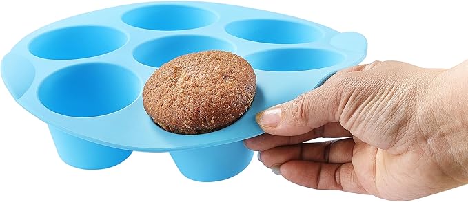 2 Pack Silicone Egg Bite Molds, Food Grade 7-Cups Air Fryer Muffin Pan for Baking Mini Muffins, Egg Bite, Tart, Mini Cupcake and Quiche, Nonstick and BPA - Free (Orange+Blue)