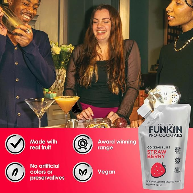 Funkin Fruit Puree | Real Fruit, Simple Ingredient, Natural Mixer for Cocktails, Drinks, Smoothies | Vegan, Non-GMO, Gluten-Free (2.2 lbs) (Strawberry)