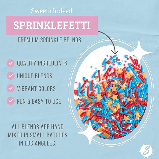 Sweets Indeed Sprinkles, Patriotic Edible Sprinkle Mix, Red Blue Gold, 4th of July, Perfect for Cake Decorations, Baking, Ice Cream, Cookies, Cupcake Topper For Birthday, Dairy Free, 4 ounces (Patriotic) (Marvelous)