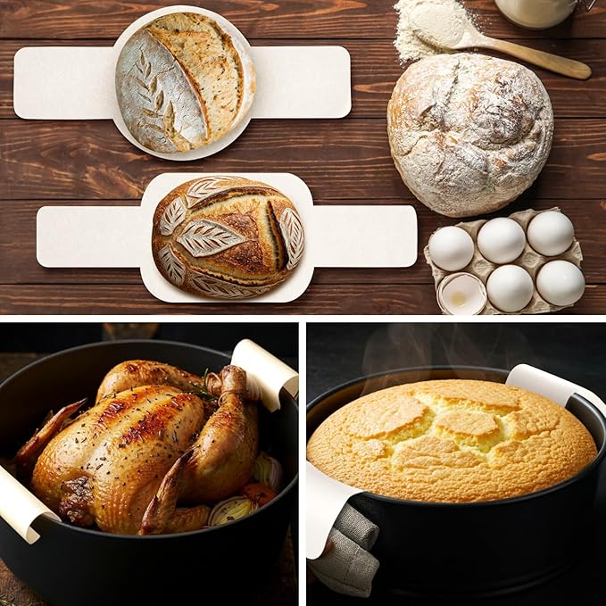 Marspark 50 Pcs Bread Sling Sourdough Bread Sling - Round and Oval Dutch Oven Liner, Pre-Cut Parchment Baking Supplies for Easy Dough Transfer (White)