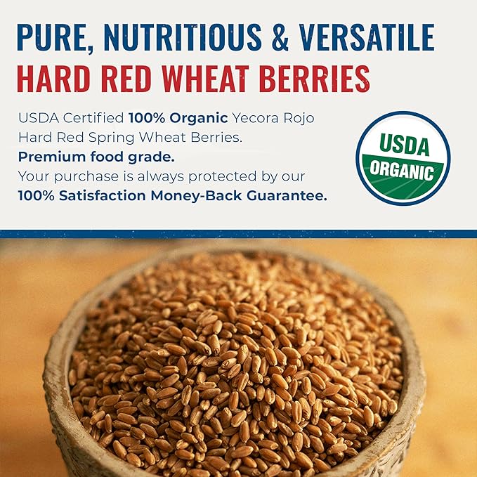 Yecora Rojo Hard Red Wheat Berries by Grand Teton Organic Wheat | Organic Hard Red Spring Wheat Berries for Baking Whole Grain Breads or Milling Into Flour | Non-GMO, (15 Pounds)