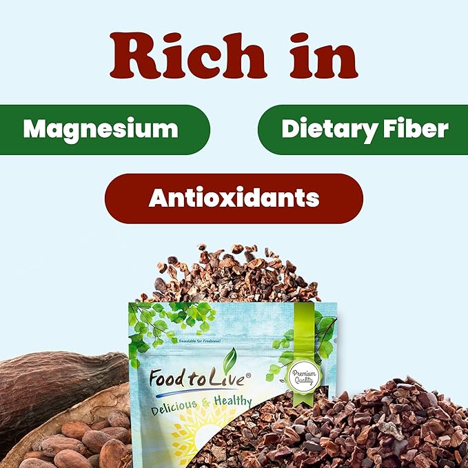 Food to Live Sweet Cacao Nibs with Coconut Sugar, 2.5 Pounds – Lightly Sweetened with Coconut Sugar, Raw, Non-Irradiated, Great for Snacking, Baking & Smoothies. High in Antioxidants. Vegan, Kosher, Bulk