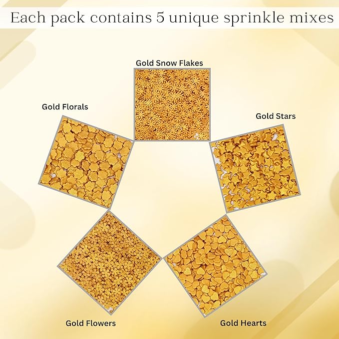 Confect Christmas Sprinkles | Gold Sprinkles | Mix Heart & Star | Flower & Snowflakes For Cake Decorating Sprinkle | Edible Sprinkle for Cupcakes - Vegan, Gluten-Free, Nut-Free, Soy-Free, Dairy-Free, Palm Oil-Free- 5 Oz
