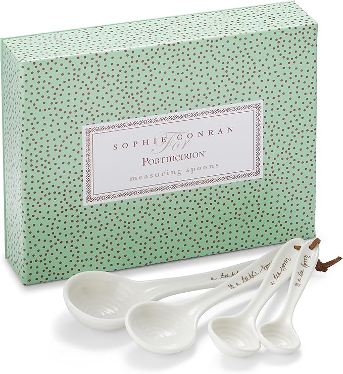 Portmeirion Sophie Conran Measuring Spoons, Set of 4 - Fine Porcelain Nesting Utensils with Hand-Thrown Look for Kitchen Prep, Baking & Serving Tools, Durable Design & Dishwasher Safe
