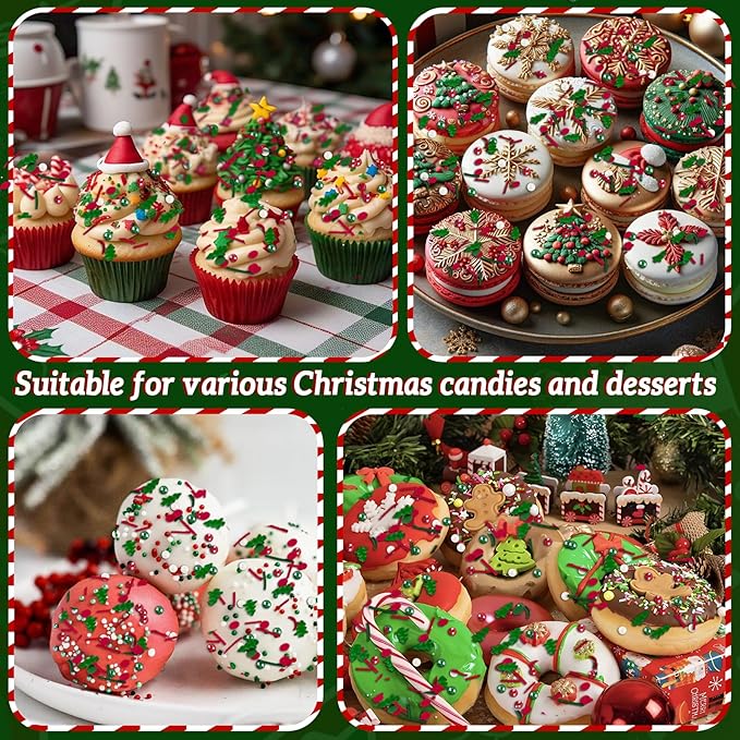 Christmas Sprinkles Red Green White Sprinkle Edible Christmas Tree Sprinkle Holiday Cake Sprinkles Sugar Pearls Jimmies Mix for Cake Baking Cookie Ice Cream Decorations - 8 Oz