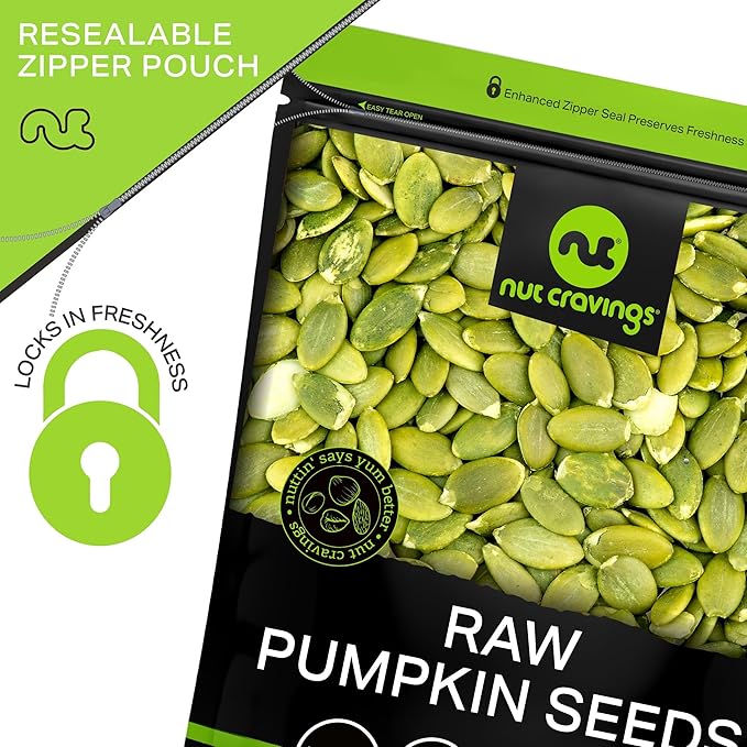 NUT CRAVINGS - Raw Pumpkin Seeds Pepitas, Unsalted, Shelled, (48oz - 3 LB) Bulk Nuts Packed Fresh in Resealable Bag - Kosher Healthy Snack, Food Assortments Ideal for Trail Mixed Nuts