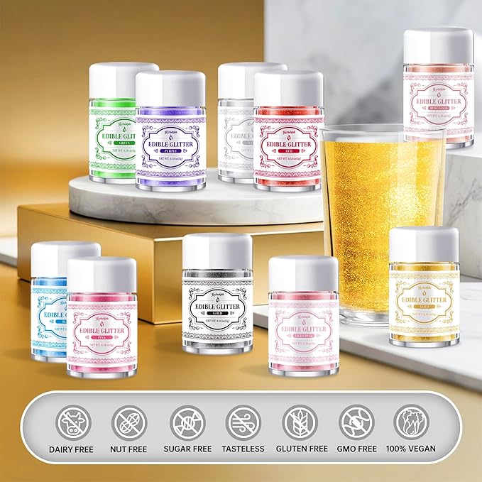 Edible Glitter for Drinks – 14 Colors Luster Dust, Food Grade Cocktail Shimmer Powder for Cakes, Beverages, Chocolate & Candy, 5g/Bottle