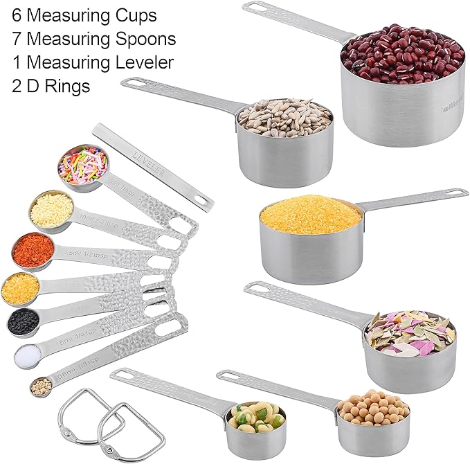 Smithcraft Measuring Cups and Spoons Set of 14, 18/8 Stainless Steel Measuring Cups Spoons Set, 6 Measure Cups and 7 Measure Spoons with Leveler