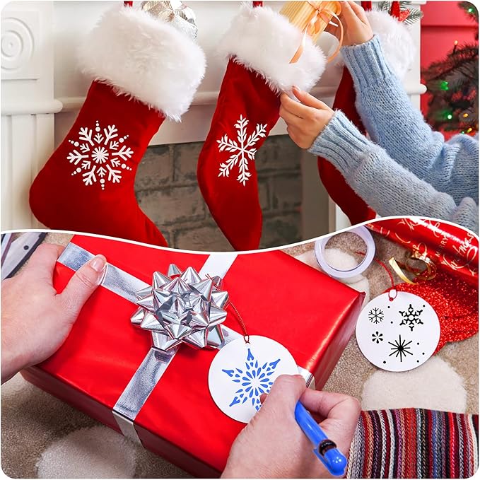 66 Pcs Small Stencils for Crafts Reusable 3 Inch Stencils for Painting on Wood DIY Craft Paint Template for Wall Home Decor Card Rock Canvas Drawing Holiday Ornament(Snowflake)