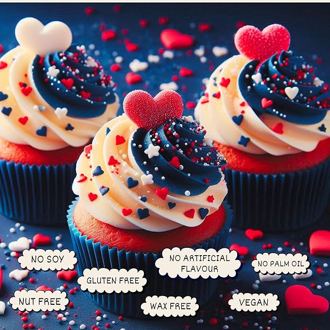 Confect Heart Dessert Sprinkles – Red, White & Navy Blue | Edible Baking Sprinkles for Cake Decorating, Cookies, Cupcakes & Ice Cream | Vegan, Gluten-Free, Soy-Free, Dairy-Free, Palm Oil-Free- 4.2 Oz