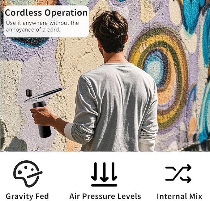 Airbrush kit,Airbrush for Nails,Airbrush Cordless Rechargeable 3-Speed Adjustable air Pressure Settings,High Pressure Airbrush for Nails Art, Painting, Cake Decor, Cookie, Mode, Makeup, Barber